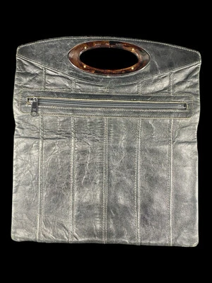 De Colección Rehi Italia Cuero Negro Flor De Lis Italiano Bolso de Mano Tortuga Lucite Mango Foto 1 de 4