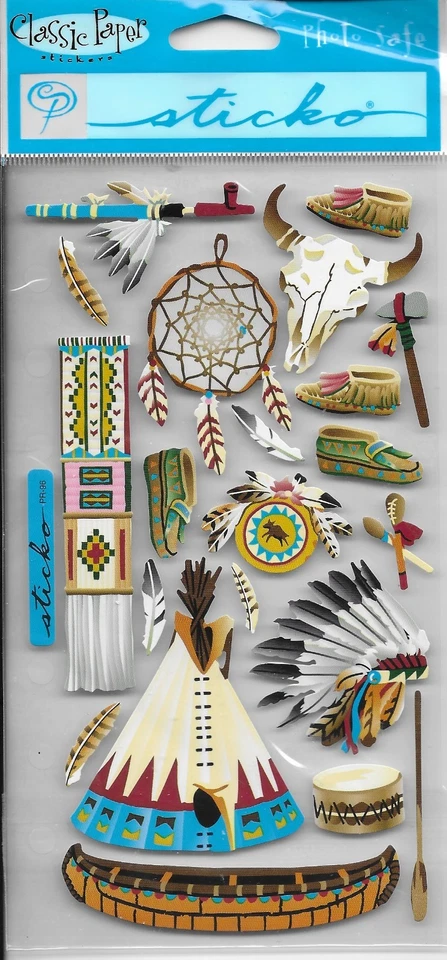 Native American Tepee Headdress Drum Moccasin Tomahawk Dream Sticko Stickers - Image 1 of 1