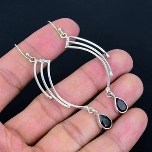 Black Spinel Gemstone Handmade 925 Sterling Silver Jewelry Earrings Size-2.6 - Picture 1 of 4