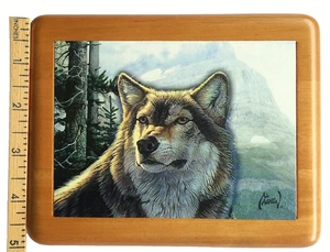 FINE WOOD TRINKET BOX With Al Agnew WOLF Print & FELT Lining For SPECIAL Items! - Picture 1 of 10