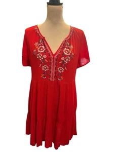 Knox Rose Damen Kurzarm V-Ausschnitt Stufen bestickt rot Kleid Taschen Small - Bild 1 von 11