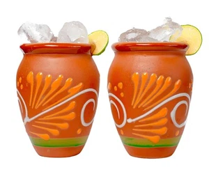 Cantaritos de Barro Mexicanos - Set of 2 Authentic Mexican Glazed Clay Mugs 1... - Picture 1 of 9