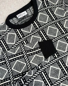Vintage Jantzen Pullover Herren XL Baumwolle Opa Cosby Geometrisch Schwarz Weiß USA - Bild 1 von 10