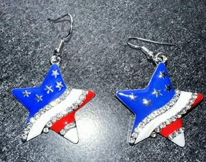 Pendientes Colgantes Patrióticos Estrellas Rojo Blanco Azul EE. UU. - Imagen 1 de 2