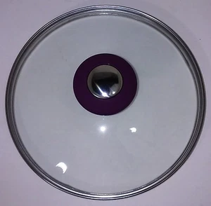 NEW COOK'S ESSENTIALS 18CM GLASS LID COVER, POT, SAUCEPAN, SKILLET Purple Knob - Picture 1 of 2