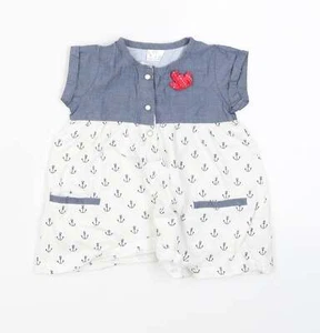 F&F Girls Blue Polka Dot 100% Cotton A-Line Size 3-6 Months Round Neck Snap - An - Picture 1 of 12