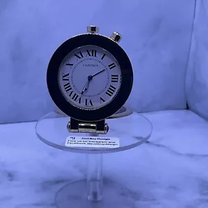 CARTIER Swiss Made Desk/Travel Clock. 24K Gold Plated With Leather & Cabochons. - Picture 1 of 24