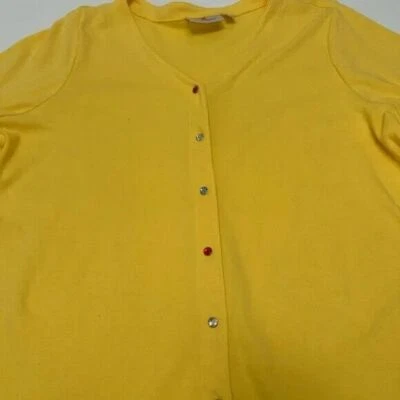 QUACKER FACTORY Yellow 3/4 Sleeve Cardigan Jewel Snaps size Large - Image 1 of 4