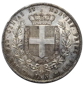 REGNO DI SARDEGNA (VITTORIO EMANUELE II) - 5 LIRE 1859 P GENOVA (RARA) SPL/FDC - Foto 1 di 2