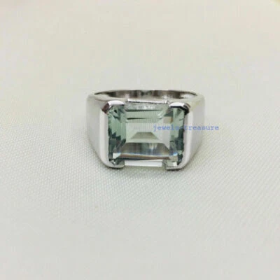 Natural Green Amethyst Gemstone with 925 Sterling silver Ring For Men's #980 - Image 1 of 4