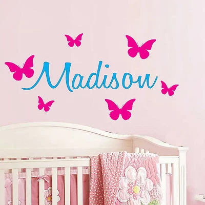 Custom Name Butterfly - Wall Vinyl Decal Sticker Nursery Baby Girl Sweet Pretty - Image 1 of 2