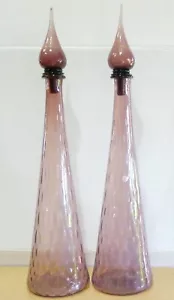 VTG Italy Empoli Glass Purple Amethyst Decanter Bottles Pair of 2 - Picture 1 of 7
