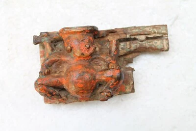 Antigua estatuilla recubierta de madera del dios hindú santo Ganesha Sindoor NH4804 Foto 1 de 4