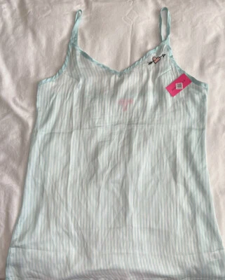 Camisón Betsey Johnson Nupcial Chemise Mediano Aqua Blanco Rayas Nuevo $58 Foto 1 de 4