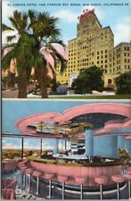 Vintage 1940s SAN DIEGO California Postcard "EL CORTEZ HOTEL and Sky Room" Linen