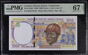 Central African States Cameroon 5000 Fr. 2000 P 204Ef Superb Gem UNC PMG 67 EPQ - Picture 1 of 3