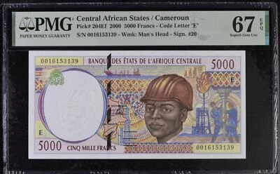 Central African States Cameroon 5000 Fr. 2000 P 204Ef Superb Gem UNC PMG 67 EPQ - Image 1 of 3