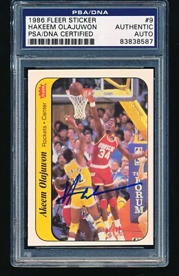 1986 Fleer Stickers Signed Autographed HAKEEM OLAJUWON #9 PSA A - Image 1 of 2
