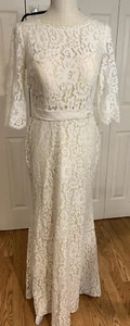 Christina Wu Ivory Lace & Champagne Wedding Dress Beautiful Fringe Trim Size 8 - Picture 1 of 20