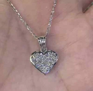 1.20Ct Round Cut Real Moissanite Heart Pendant 14k White Gold Plated 18" Chain - Picture 1 of 8