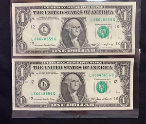 1985 Dual Sequential $1 bills in excellent condition! - Picture 1 of 6