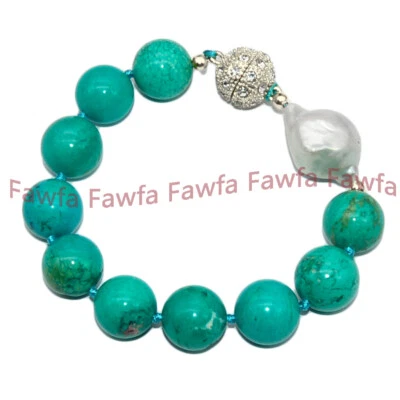 Натуральный круглый зеленый бирюзовый драгоценных камней бисер белый Кеши барокко жемчуг браслет - Изображение 1 из 4