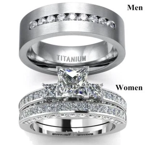 Silver Color White Crystal Rings Men Women Fashion Jewelries Wedding Bands Ring - Picture 1 of 14