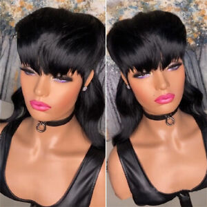 Women Machine Made Wig With Bangs Mullet Body Wave Glueless Hair Wigs US