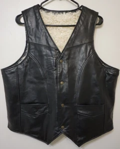 Vintage Harley Davidson Motorcycle Leather Vest Black Fur 90s Mens Medium - Picture 1 of 4