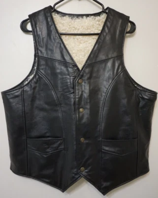 Vintage Harley Davidson Motorcycle Leather Vest Black Fur 90s Mens Medium - Image 1 of 4