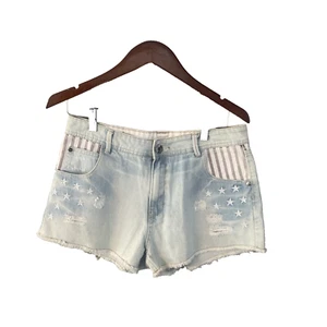 YMI Denim  Jeans Shorts size 8 Cut Offs 4th Of July Stars & Red Striped USA Flag - Picture 1 of 5