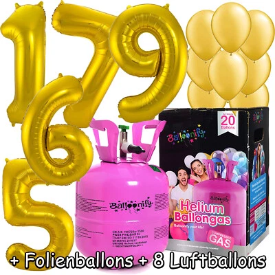 FOLIENBALLONS + BALLONGAS + BALLONS - 1-99 Geburtstag GOLD Party Deko Set Helium - Bild 1 von 4