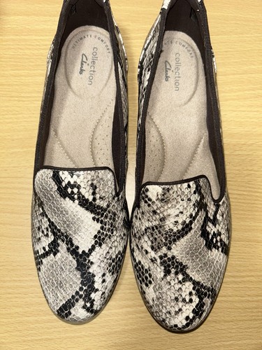 SCARPE DA DONNA PIATTE TAGLIA 6 5 COLLEZIONE STAMPA SERPENTE MOCASSINI IN PELLE CLARKS