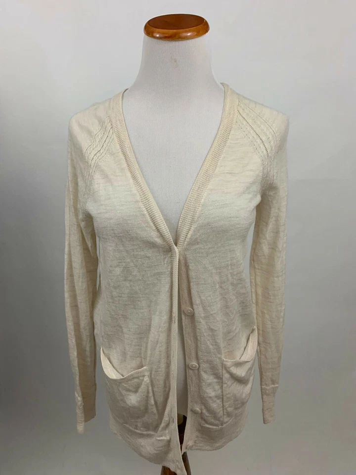 LANDS END ivory lightweight merino wool long cardigan sweater Women's XS - Image 1 of 4