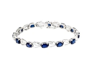 Natural Blue Sapphire Oval Cut Tennis Bracelet Sterling silver platinum over - Picture 1 of 3