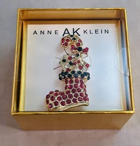 Spilla spilla strass calza natalizia Anne Klein AK nuova con scatola - Foto 1 di 4