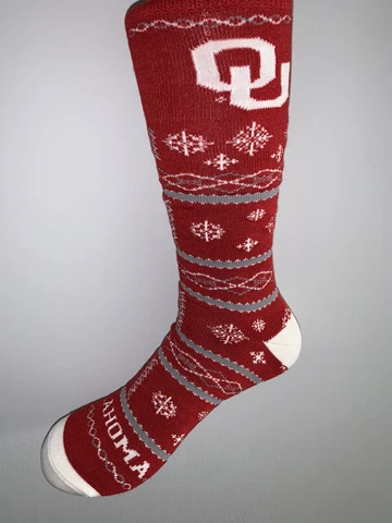 OKLAHOMA SOONERS NCAA COLLEGE JERSEY LOGO SNOW FLAKE DRESS SOCKS MENS Cover