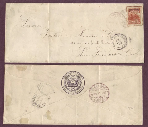 NICARAGUA 1892 OFFICIAL Cover to USA - 10c COLUMBIAN  w OVERPRINT  - NICE MARKS! Cover