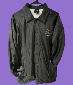 Huf Worldwide🌎 Windbreaker Jacket Logo Lightweight Snap Black Mens Large - Picture 1 of 12