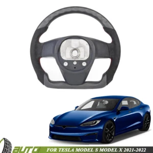 Matte Carbon Fiber Flat Heated Steering Wheel For Tesla Model S Model X 2021-22 - Picture 1 of 8