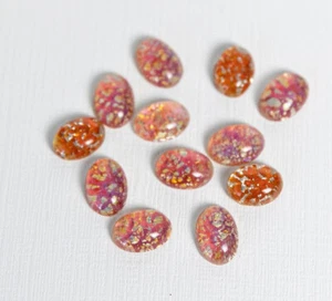 6 RARE Vintage Cherry Brand CORAL Foil Opal Cabochons MADE IN JAPAN 10x14mm Oval - Picture 1 of 6