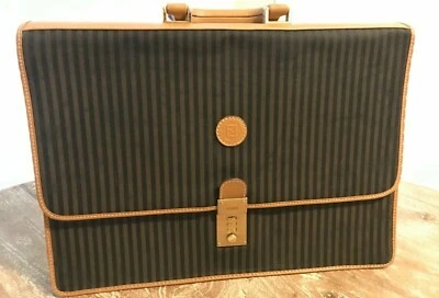 Auténtico Maletín Ejecutivo FENDI Años 90 Negro Tostado Rayas Bolso Adjunto 🔥 ¡BONITO! Foto 1 de 4