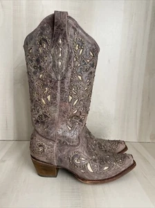 Corral Vintage Bronze Leather Inlay Studded Western Cowboy Boot A1098 US 8 1/2 M - Picture 1 of 10