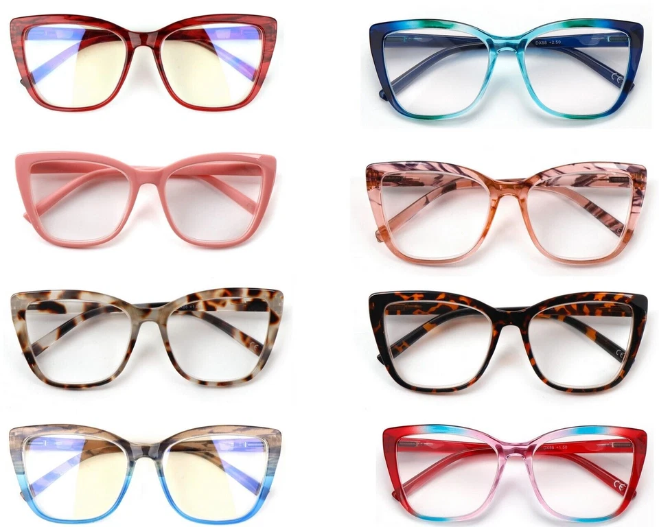 FADS & FASHIONS LIMITED Cat Eye große gerahmte Retro Lesebrille Damen Federscharniere 8 Farben DX88