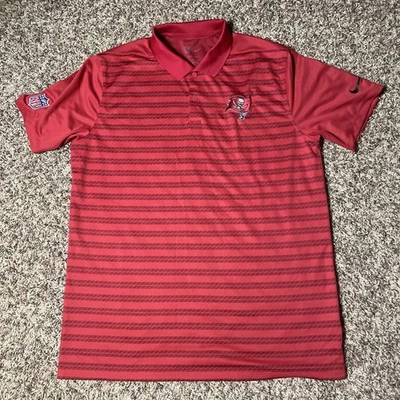 Nike Dri Fit Tampa Bay Buccaneers NFL Polo Shirt Red Mens Size L Large Striped - Image 1 of 4