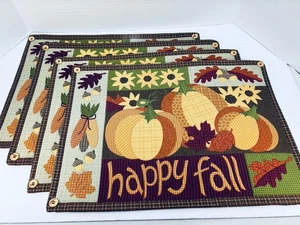 Harvest Collection Happy Fall Stitched Placemats Set Of 4 Pumpkins Corn AcronNWT - Picture 1 of 5