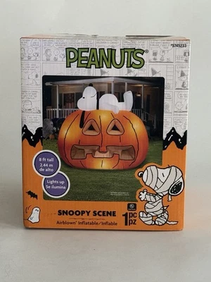 Peanuts Snoopy on Pumpkin Airblown Inflatable 8FT Light Up Halloween Yard Decor - Image 1 of 4