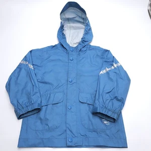 REI Nylon Rain Jacket 4T Blue Hooded Vented Pockets Zip Snap - Picture 1 of 12