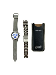 Swatch Irony Chrono Watch AG2000 Leather Strap Stainless Steel Strap NOT WORKING - Picture 1 of 6