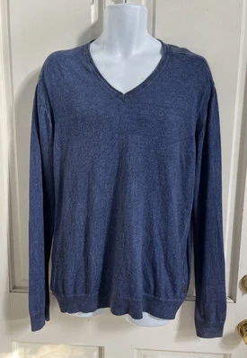 JOHN VARVATOS ¡NUEVO! Suéter tejido de seda lavada a piedra azul marino cuello en V XL #Y2229Z3 Foto 1 de 4